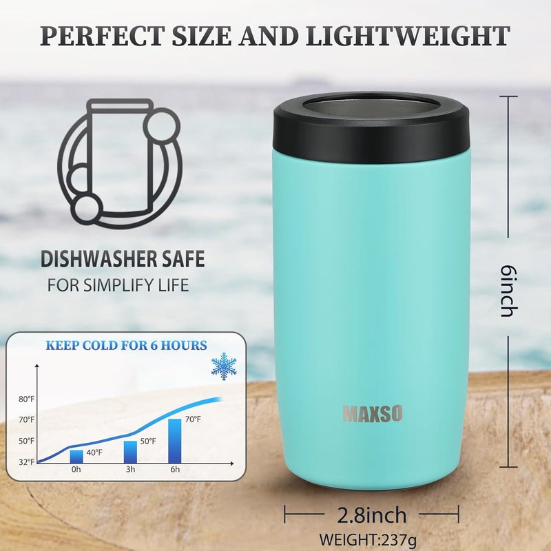 Max&So Slim Can Cooler, 4-in-1 Double Walled Stainless Steel Insulated Beer Can Holder, Works With All 12 Oz Cans,Bottles & As A Pint Cups - Turquoise - Image 2